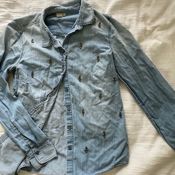 Bejeweled chambray denim button up shirt - Picture 2 of 5